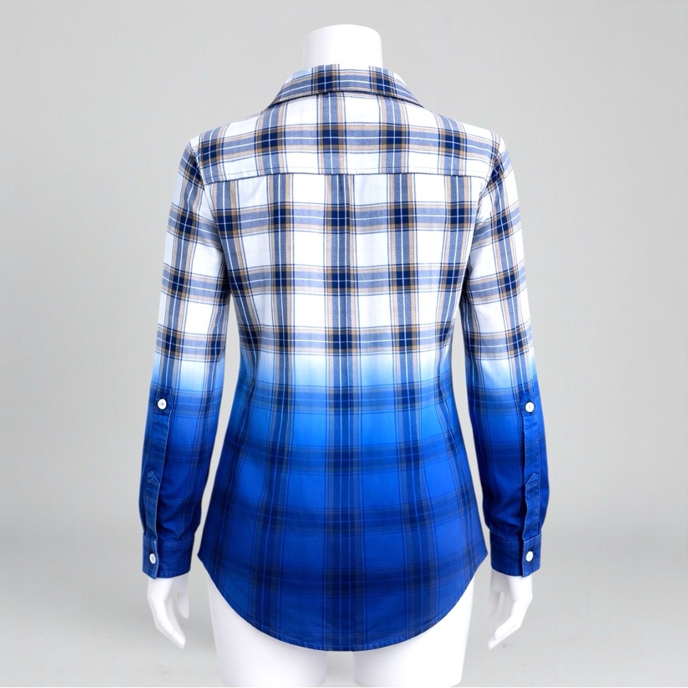 Cato V-Neck Dip-Dyed Plaid Double Pocket Flannel - Picture 9 of 11